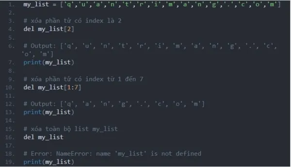 Xóa hoặc loại bỏ phần tử khỏi List trong Python