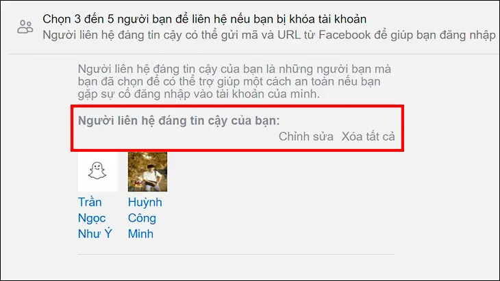 Quản lý và thay đổi danh sách liên hệ tin cậy khi cần thiết